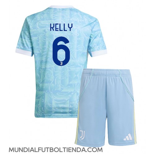 Camiseta Juventus Lloyd Kelly #6 Segunda Equipación Replica 2025-26 para niños mangas cortas (+ Pantalones cortos)
